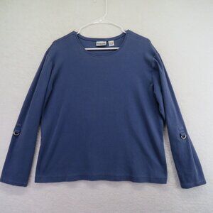 Chicos‎ Shirt Womens Extra Large Roll Tab Sleeve Blouse Round Neck Blue